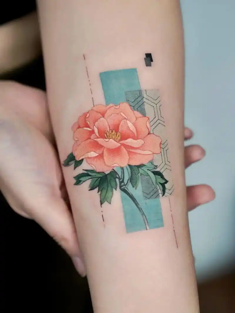 中国风刺青:牡丹代表富贵吉祥,柿子代表事事如意,花生代表好事 - 抖音