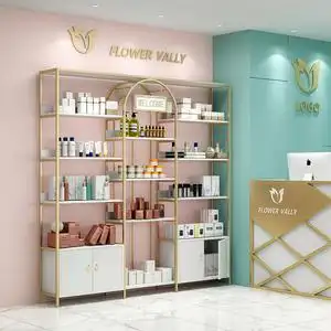 网红美容院化妆品展示柜金色轻奢美甲产品展示多层置物架ins货架