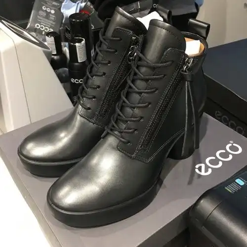 ecco爱步靴子子女2019秋款马丁靴女高跟粗跟时装靴