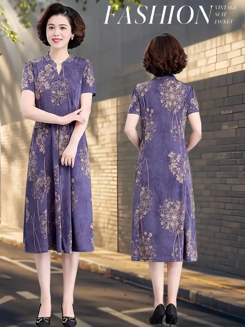 时尚女士连衣裙女夏装中老年妈妈裙高贵旗袍