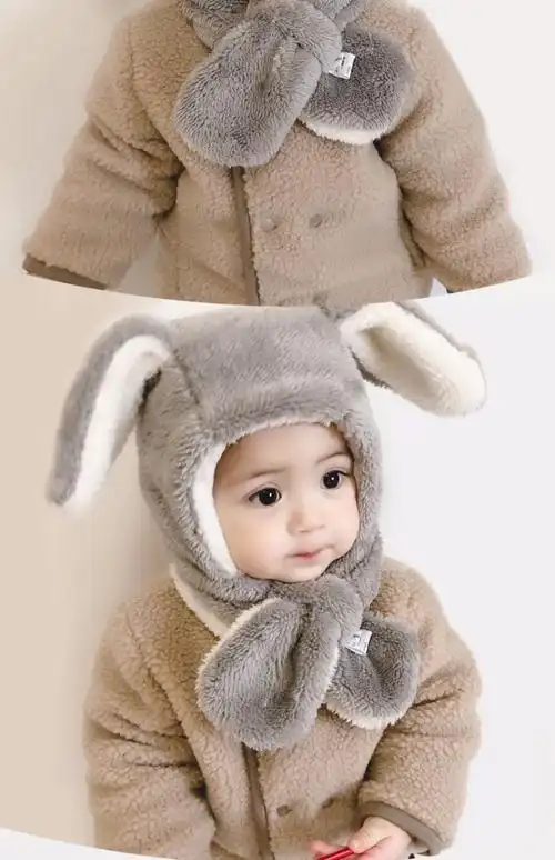 luassy婴儿帽子秋冬季可爱超萌宝宝护耳帽女婴幼儿童围巾一体帽男_精