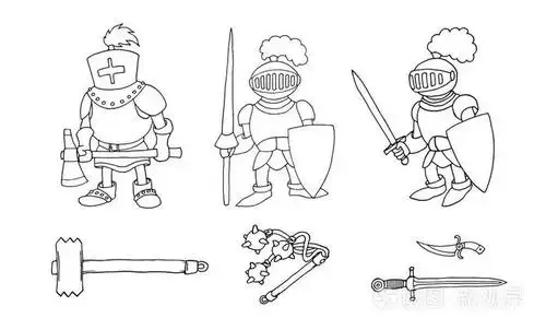 卡通的着色页三个中世纪骑士为骑士比赛准备插画-正版商用图片15j2sz