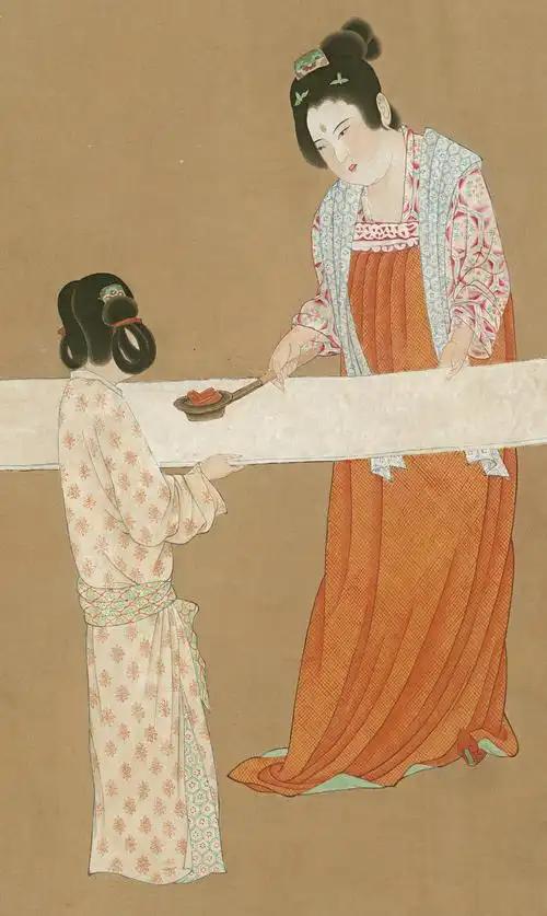 国画的魅力【18】——唐代宫廷仕女的劳动生活-张萱(唐)《捣练图》(附