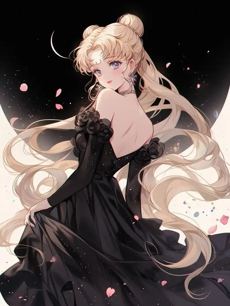 美少女战士月野兔穿着黑色连衣裙95星空眼影78让眼睛闪耀如星辰