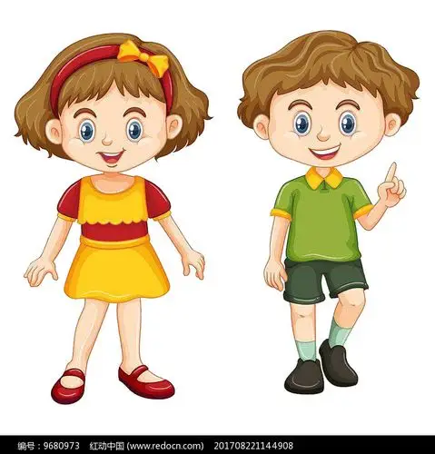 免费素材 psd素材 psd分层素材 卡通人物 棕色头发的男孩女孩 请您