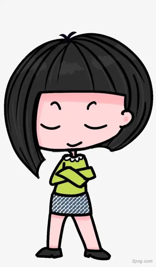 双手叉腰傲娇小女孩png素材透明免抠图片-卡通手绘