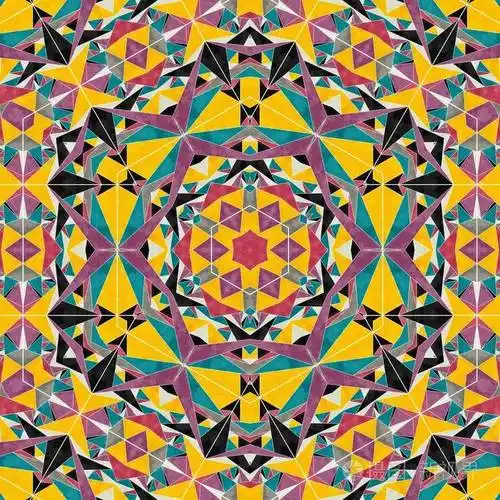 彩色六方几何无缝图案对称万花筒时装设计