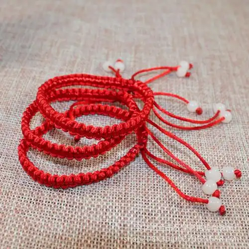彩色平节手链品 族风彩色手工编织金刚结手绳 本命年红绳手链批发