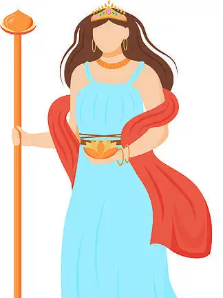 奥林匹斯众神的女王.神话.神圣的神话人物.白色背景上的孤立卡通人物.