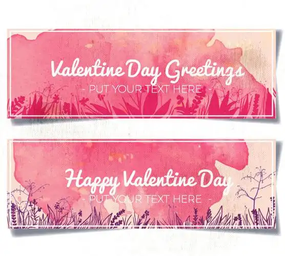 创意矢量现代水彩风格的情人节主题横幅设计