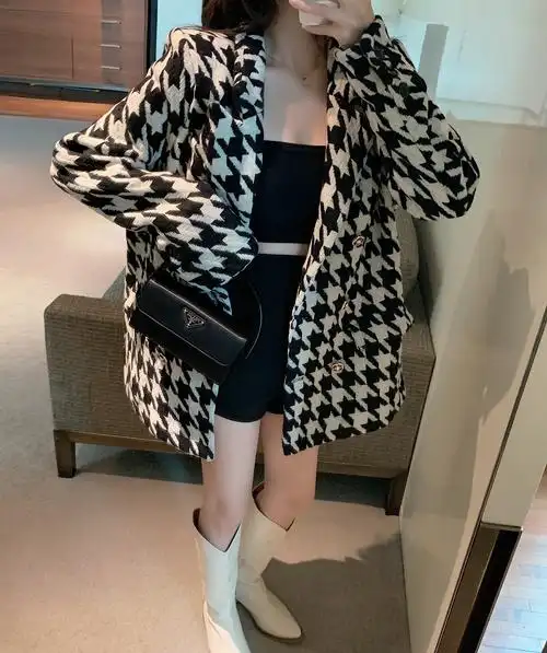 实价小香风羊毛呢千鸟格加厚外套女_呀呀网络服饰81yywlfs2698 - 货