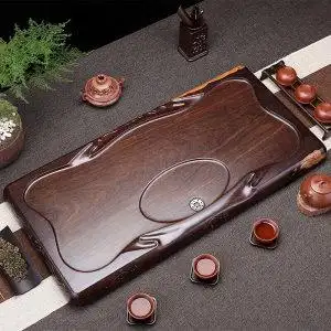 黑檀木茶盘家用简约整块实木茶台大号小号排水茶海功夫茶具行云流