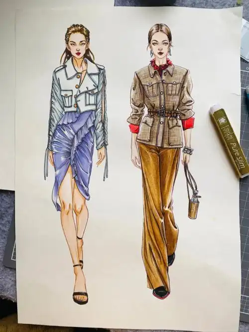 水彩效果两个都用了彩铅做辅助出来的感觉还是不太一样的#服装设计