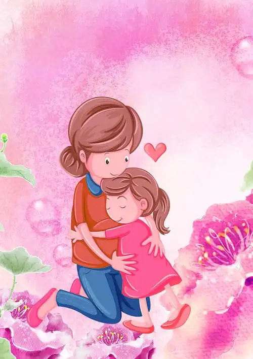 创意手绘母亲节温馨画面插画素材