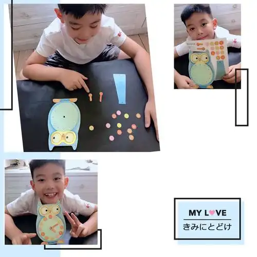 拨弄过家里的木制小钟玩具后,我来做做《时间的秘密》配套小制作吧.