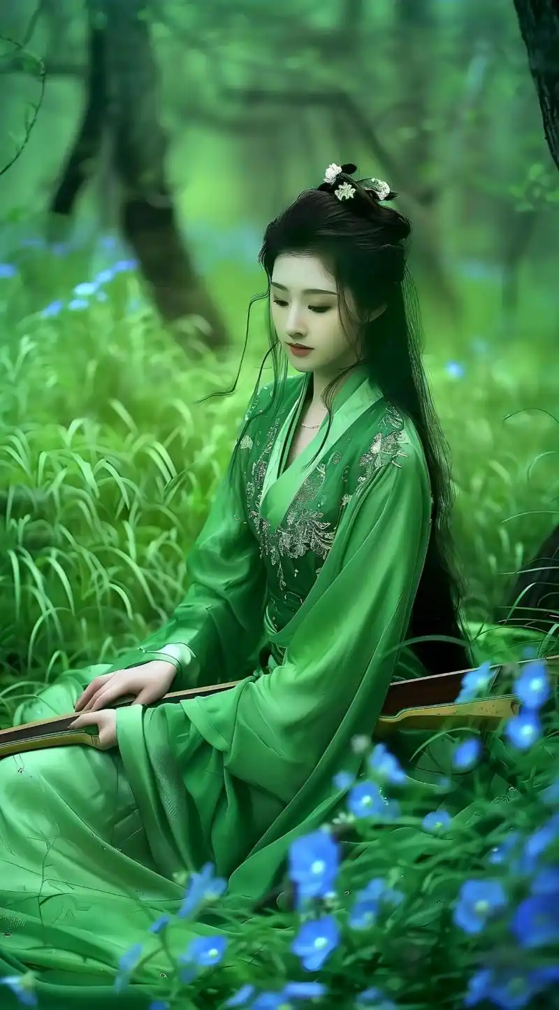 绿色古风,初夏那最美的一道风景线!绿影摇曳汉服飘,古风雅韵 - 抖音