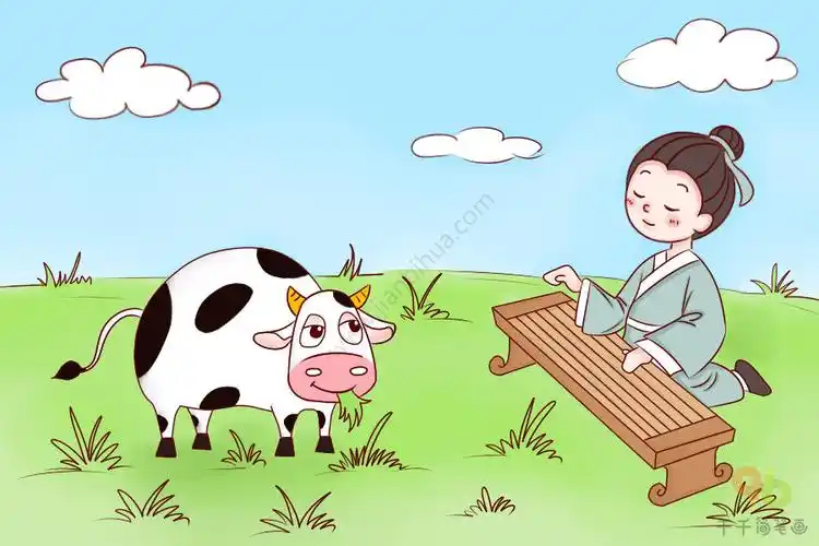 动物成语故事对牛弹琴简笔画