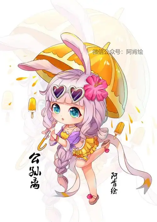 王者荣耀公孙离蜜橘之夏q版漫画插画头像阿肯绘