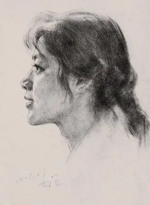 p>《女青年侧面像》是1984年靳尚谊创作的素描画. /p>