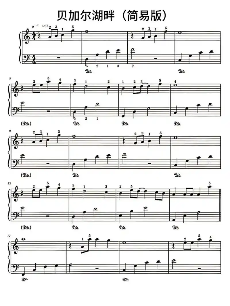初学者可弹奏.#钢琴谱#贝加尔湖 - 抖音