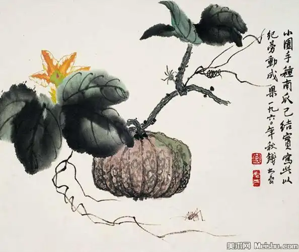 【打印级】jxd5265212近现代国画名家南瓜-钱松岩国画水墨小品-30x25