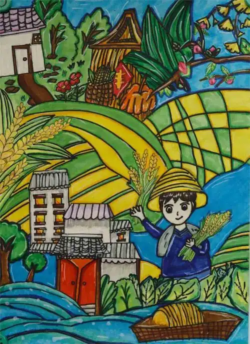 秋天丰收主题儿童画作品 丰收佳节 - 元艺考