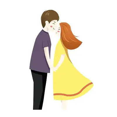 彩色手绘卡通浪漫情人节人物情侣依偎亲密元素png素材214情人节元素