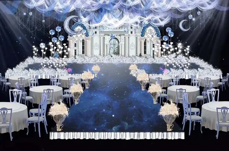 欧式 天蓝色 白色 梦幻水晶 城堡 教堂 婚礼舞台背景psd素材