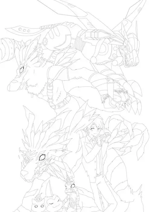 线稿.数码宝贝.石田大和.加布兽.微博@winni_wc