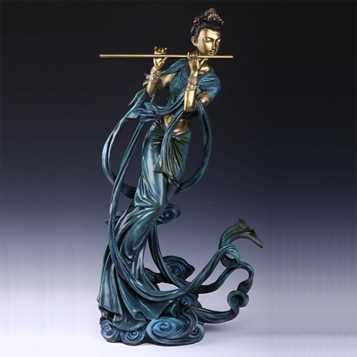铜雕摆件吹笛仙女 少女飞天 艺术品家居饰品 礼品 宾馆会所摆设