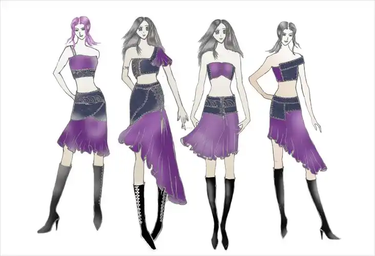 女装牛仔设计手稿图-女装牛仔款式效果图-cfw服装设计