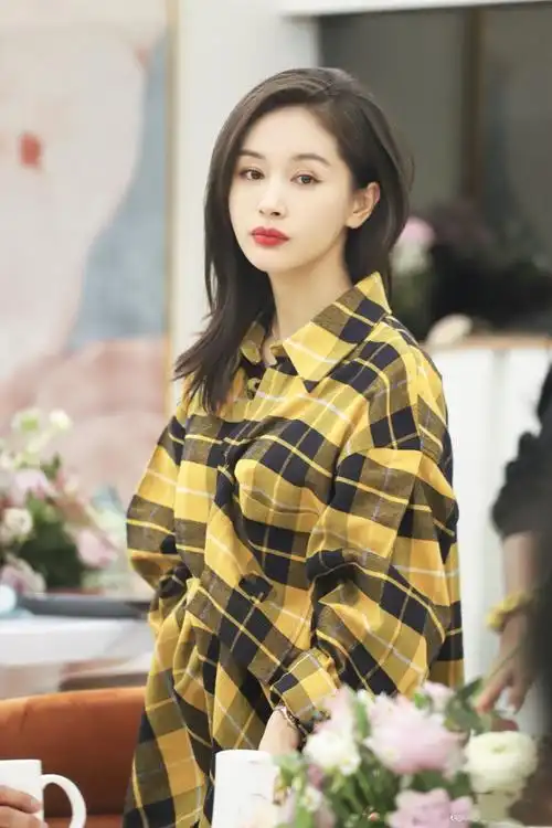 paulhualey衬衫怦然再心动王子文同款衣服女韩版宽松休闲黄色格子衬衫