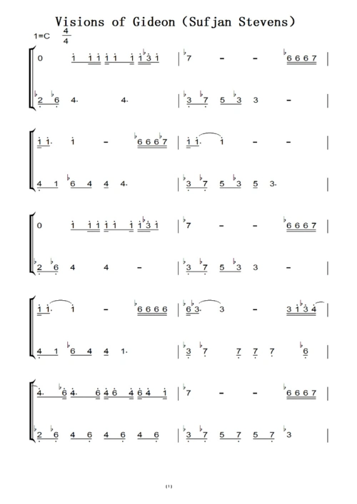 of gideon(sufjan stevens)c大调 最新流行 原版 钢琴双手简谱 钢琴