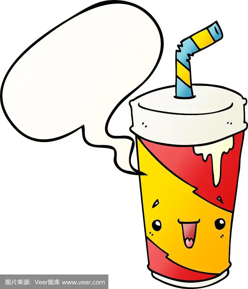 卡通汽水杯和语音气泡在平滑
