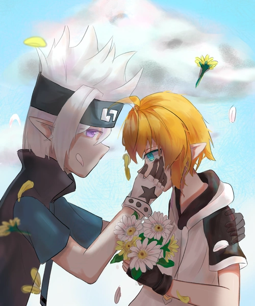 在清明节金和嘉德罗斯去看望曾经的伙伴. 手里的花是白菊和黄菊.