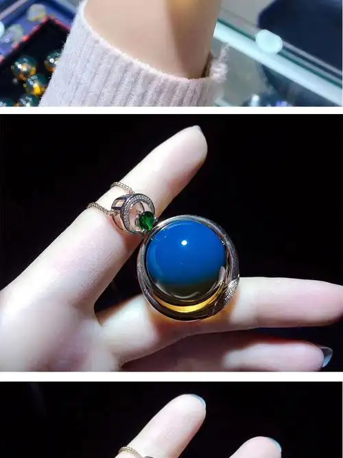 多米尼加蓝珀吊坠项链琥珀蜜蜡套装天空蓝净水蓝珀耳环吊坠戒指女蓝珀