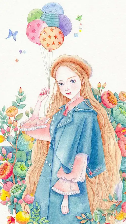 手绘插画美少女卡通图片手机壁纸,卡通,卡通,动漫,美少女,高清,二次元