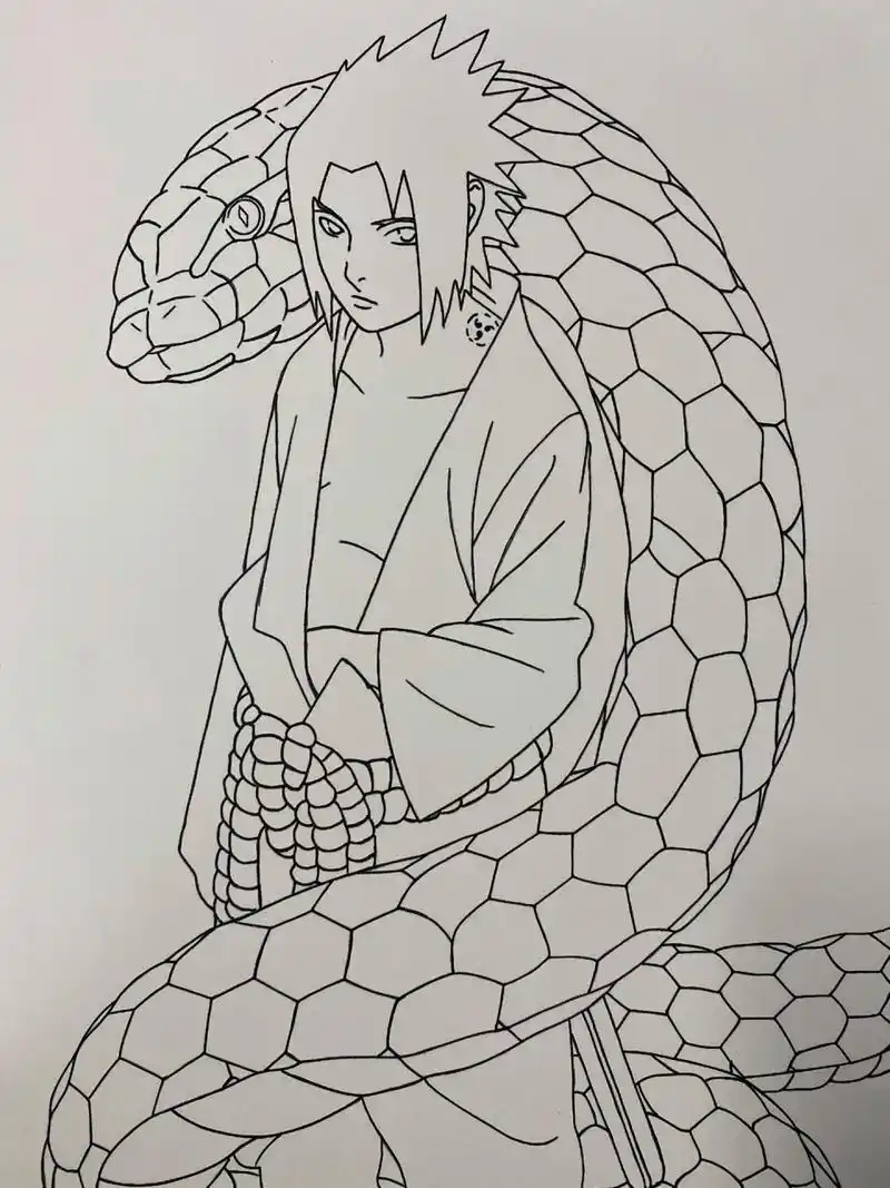 火影忍者佐助绘画过程图 纸张:荷兰白卡300g 绘画工具:樱花勾线笔,法