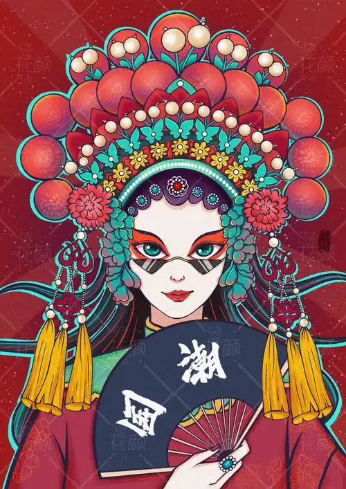 准备画一组新国潮京剧系列插画这是第一张