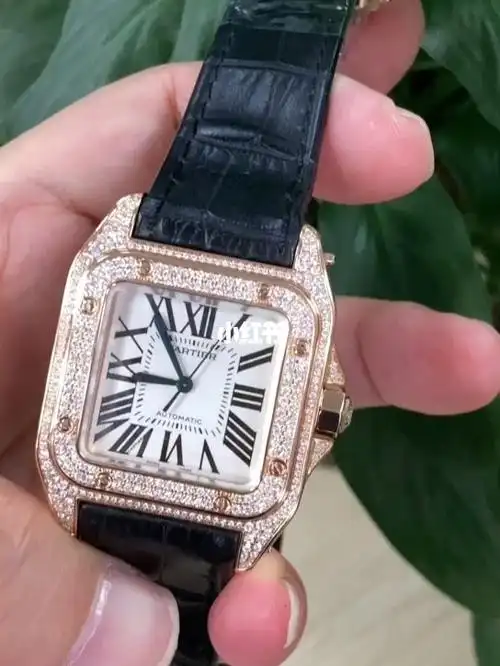 卡地亚山度士女表,18k钻石金手表,外径367244mm,瑞士自动机械机芯