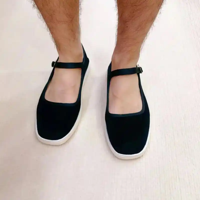 手工一字扣黑白黑布鞋男士方格一字式布鞋特大码复古男牛筋底老式