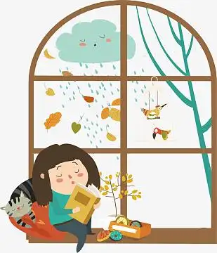 矢量图坐在窗台上看书的女孩