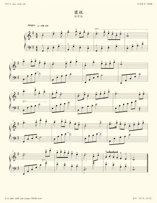 《梁祝,钢琴谱》初学,理查德克莱曼(五线谱 钢琴曲 指法)-弹吧|蛐蛐