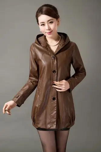 新款中老年皮衣女装秋冬装中年妈妈装加肥加大中长款 皮衣外套