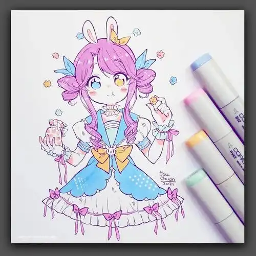 马克笔下的动漫美少女绘画作品欣赏