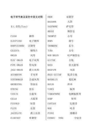 卡西欧799电子琴节奏及音色中英文对照