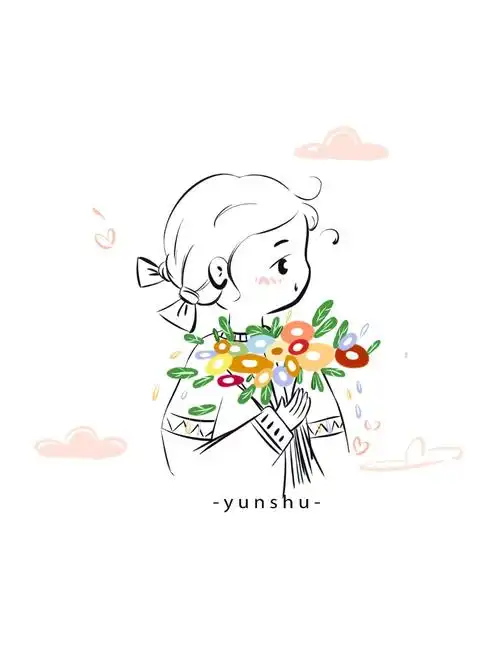 一组小清新简笔画女孩可爱侧颜