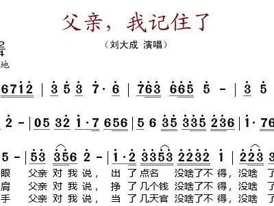 父亲 我记住了 刘大成 歌谱 简谱