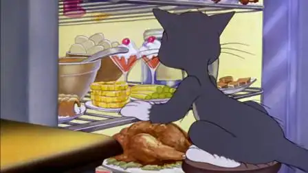 猫和老鼠:趁着汤姆偷吃的空当杰瑞想要逃跑,被汤姆发现后委屈的站回了