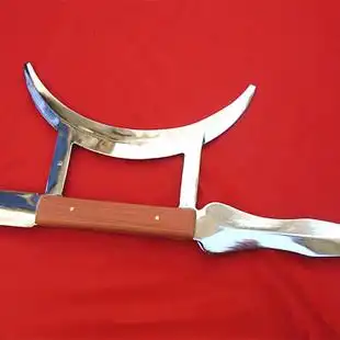 不锈钢武术双钩虎头钩表演实战十八般兵器月牙钩护手钩器械锻打钩